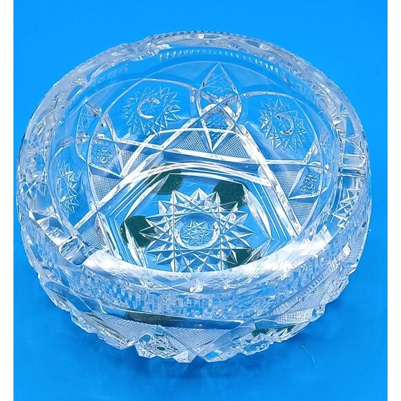 Heavy American Brilliant ABP  Hollywood Regency 6 X 6 Cut Lead Crystal Ashtray - Picture 5 of 16